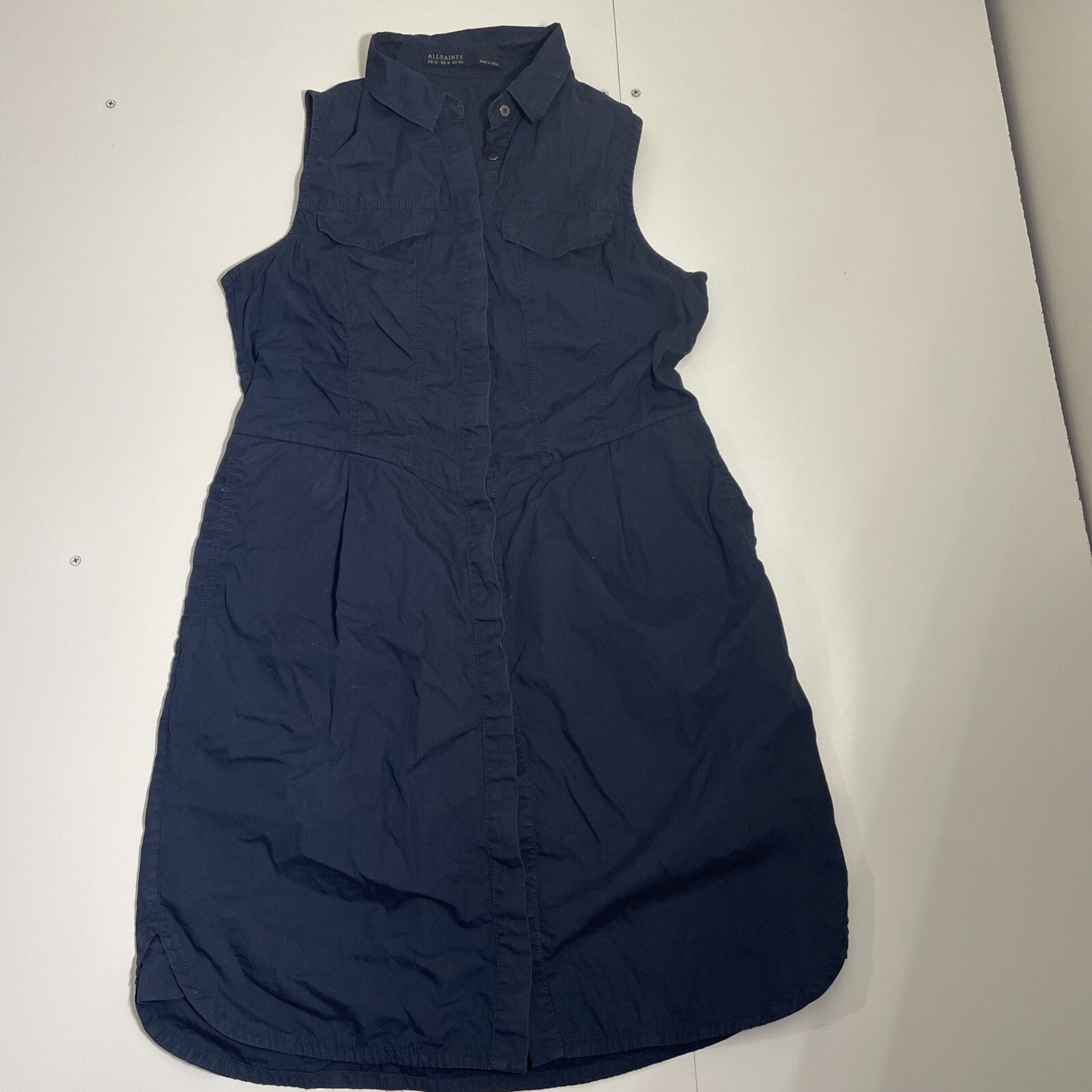 Allsaints Aimee Women’s Size 8 Navy Blue Midi Dress Boho Chic Summer